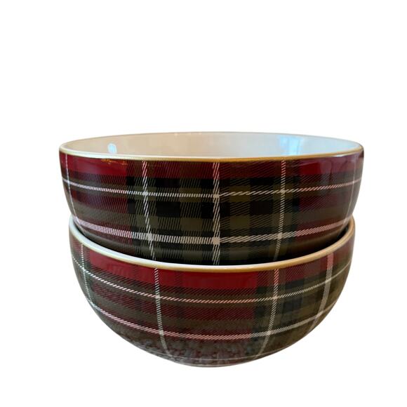 222 Fifth Wexford Porcelain Soup Cereal Bowls Red Tartan Plaid 5.5" Set of 4 New - Picture 11 of 13